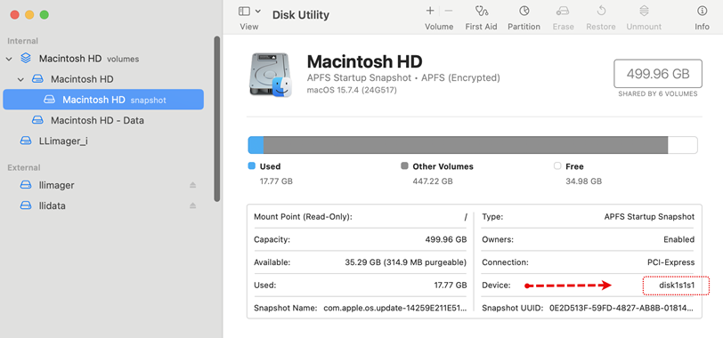 Screenshot of DISK UTILITY app