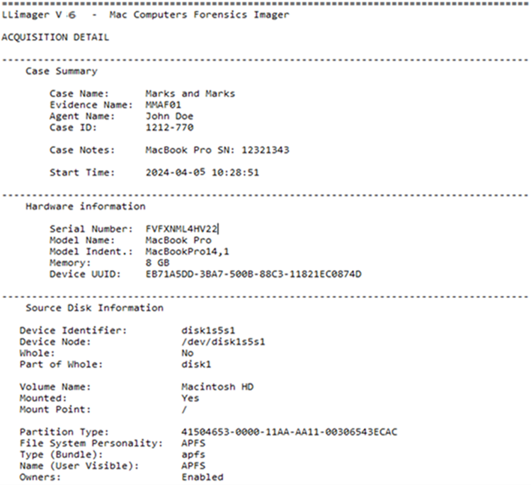 LLIMAGER 6.0 Acquisition Log