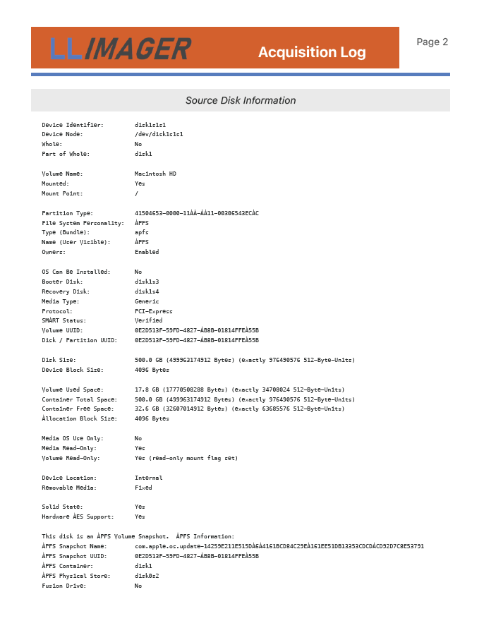 LLIMAGER 6.0 PDF Acquisition Log