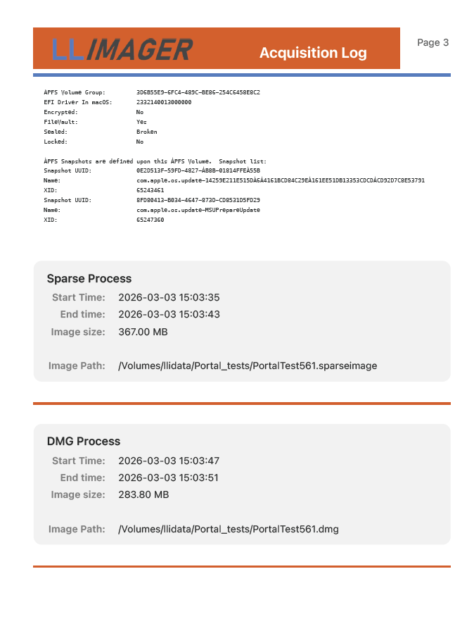 LLIMAGER 6.0 PDF Acquisition Log
