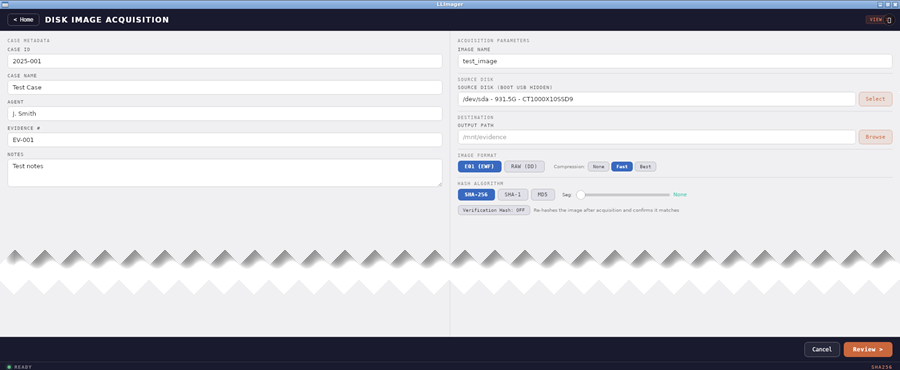 LLIMAGER Linux Start Imaging — source selection